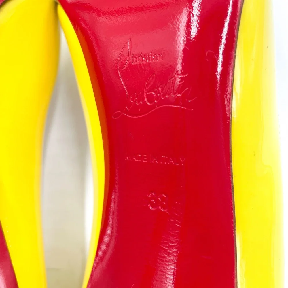 Christian Louboutin‎ So Kate Pumps Yellow Patent Leather Pointed Heels Sz 38 / 8